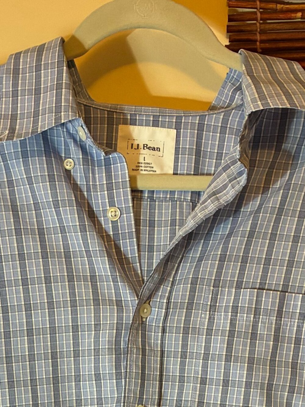 L.L. Bean Coastal Grandpa Men L Plaid Seersucker Button Up Shirt Blue White LS